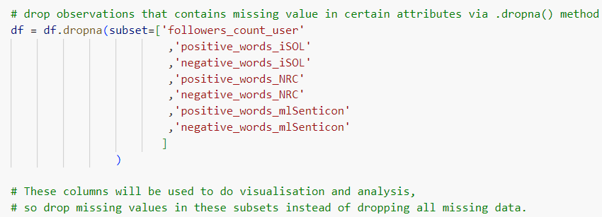Dropping NAs from certain columns only