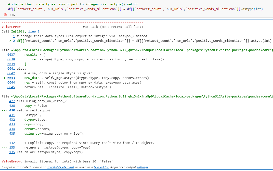 Error when using .astype(int)